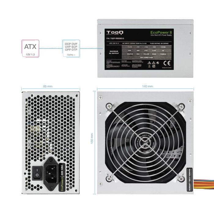 Tooq Ecopower II TQEP-500SSE-O 500W ATX Plata